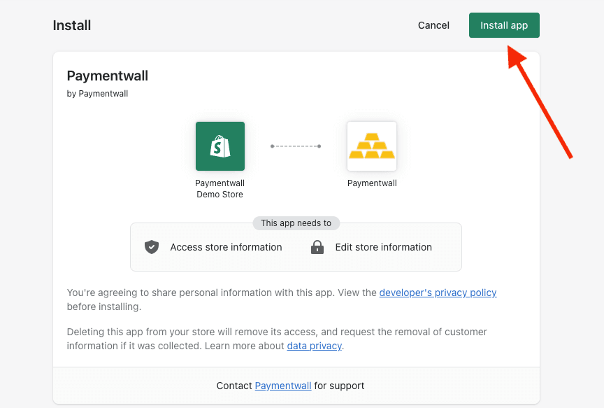 Shopify Clear Gate installation - install app